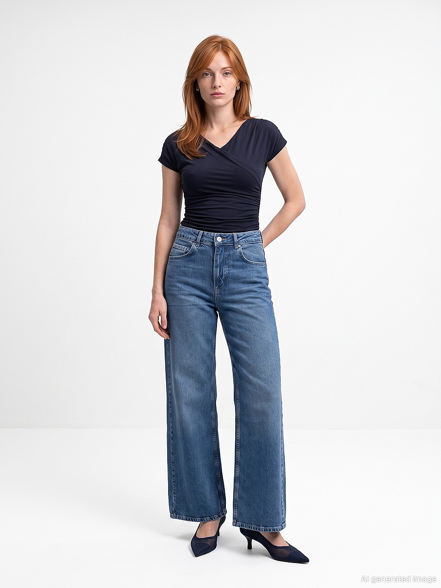 33157 Bra-Free Drapeli V Yaka Top