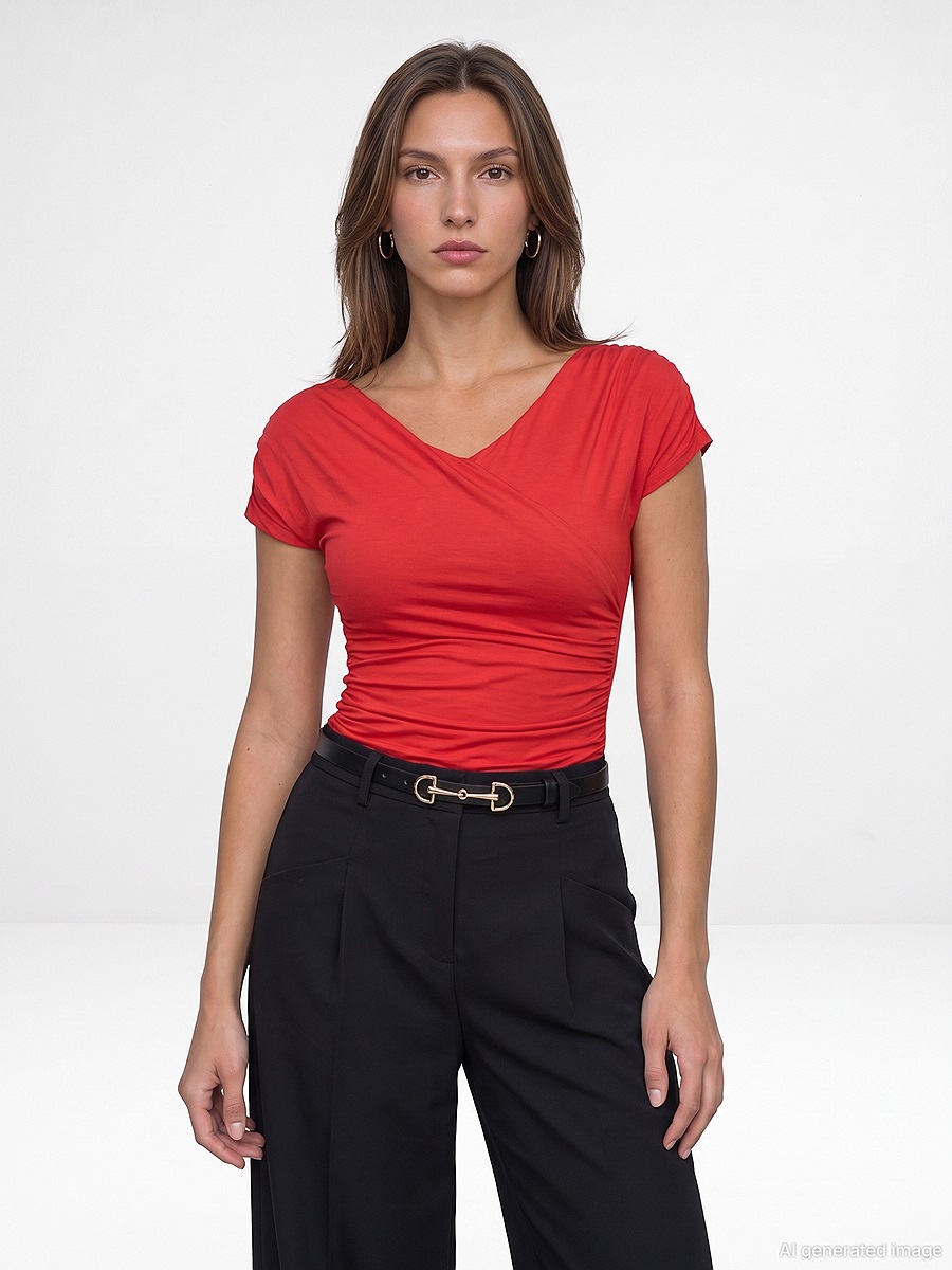 33157 Bra-Free Drapeli V Yaka Top