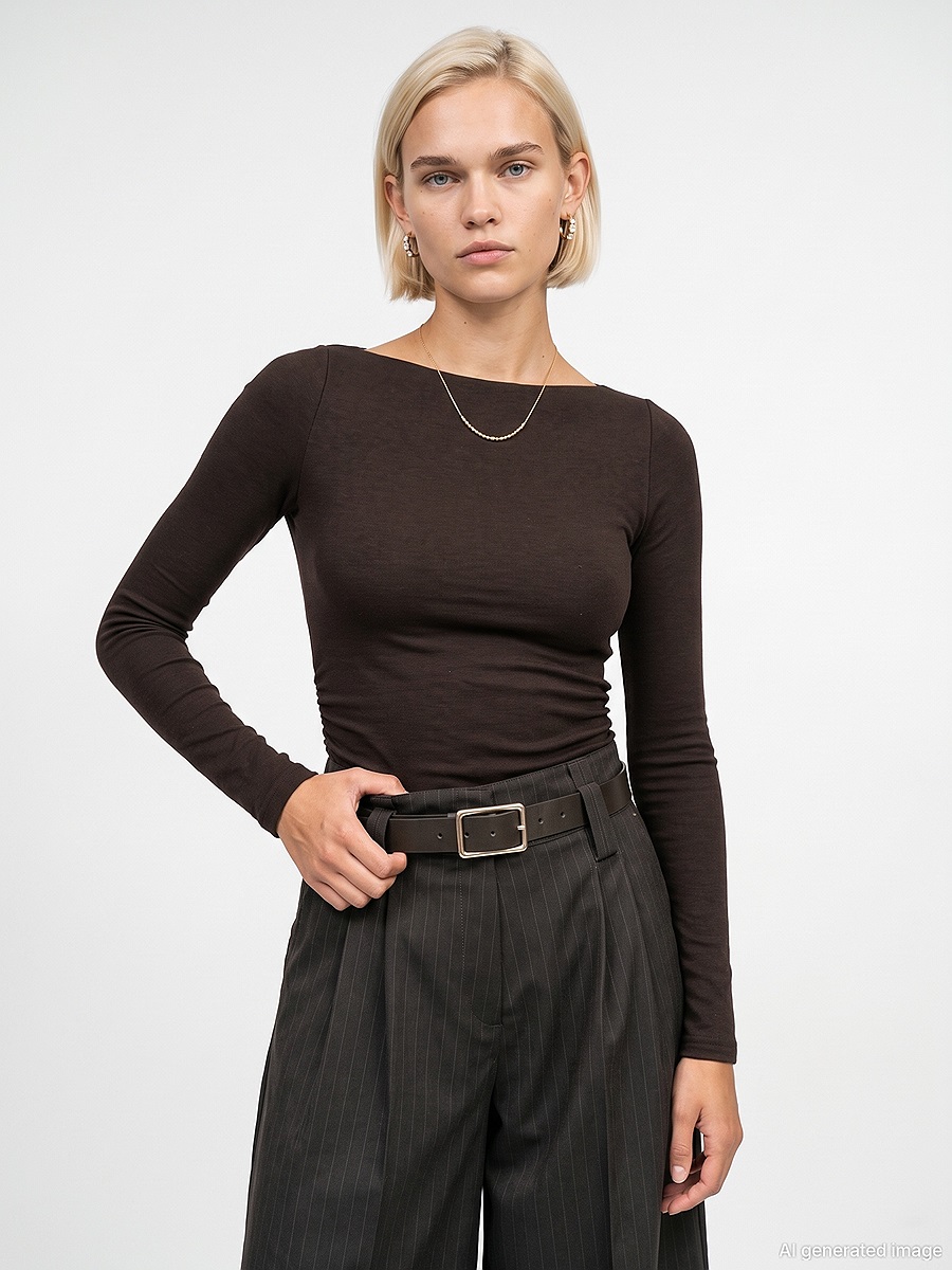 33270 Sıcak Tutan Kayık Yaka Bra-Free Top
